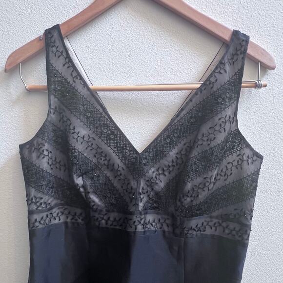 Vtg Ann Taylor V-Neck Silk Beaded Black Midi Formal Dress Wedding Guest Size 4 - Picture 3 of 7